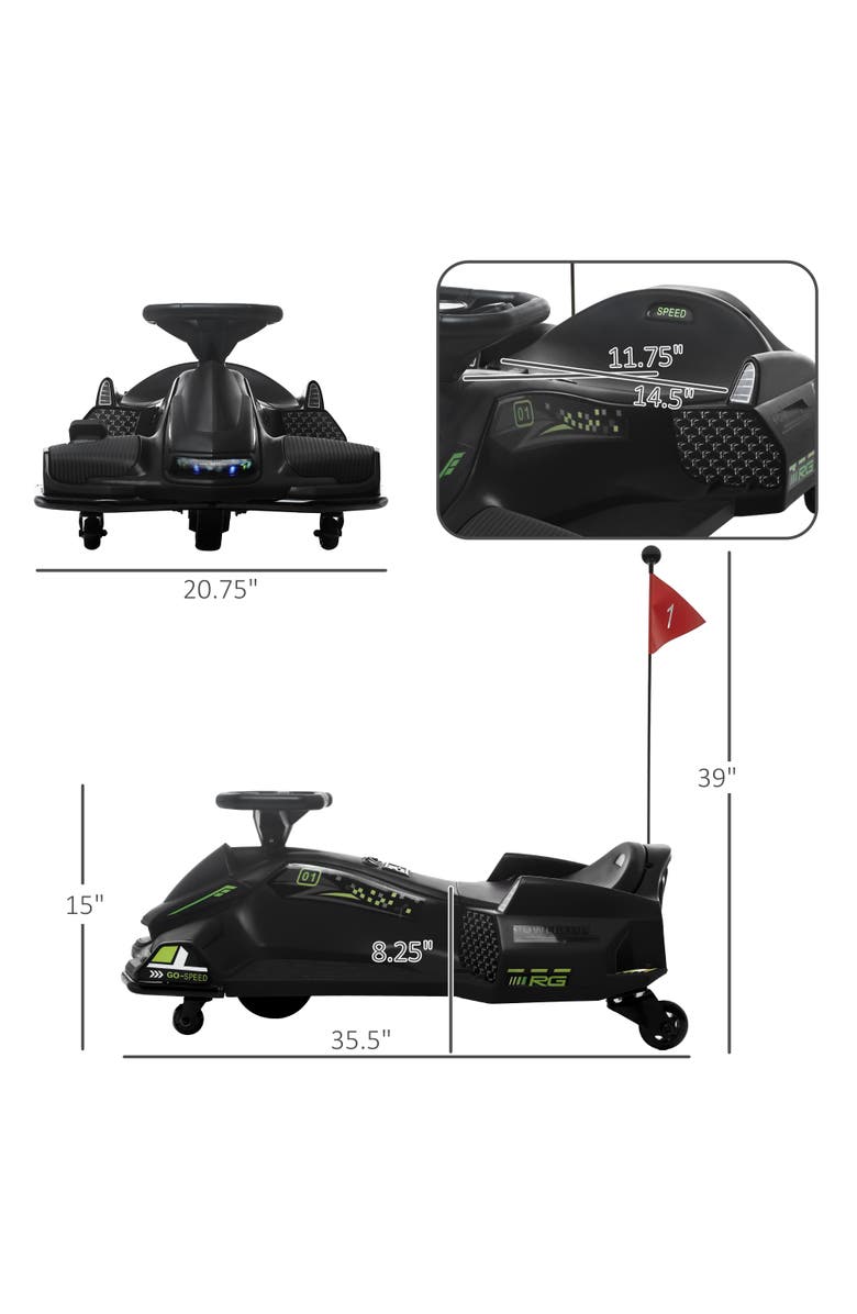 Aosom 12V Kids Electric Go Kart with Slow Start, Music, Lights, Alternate, color, Black