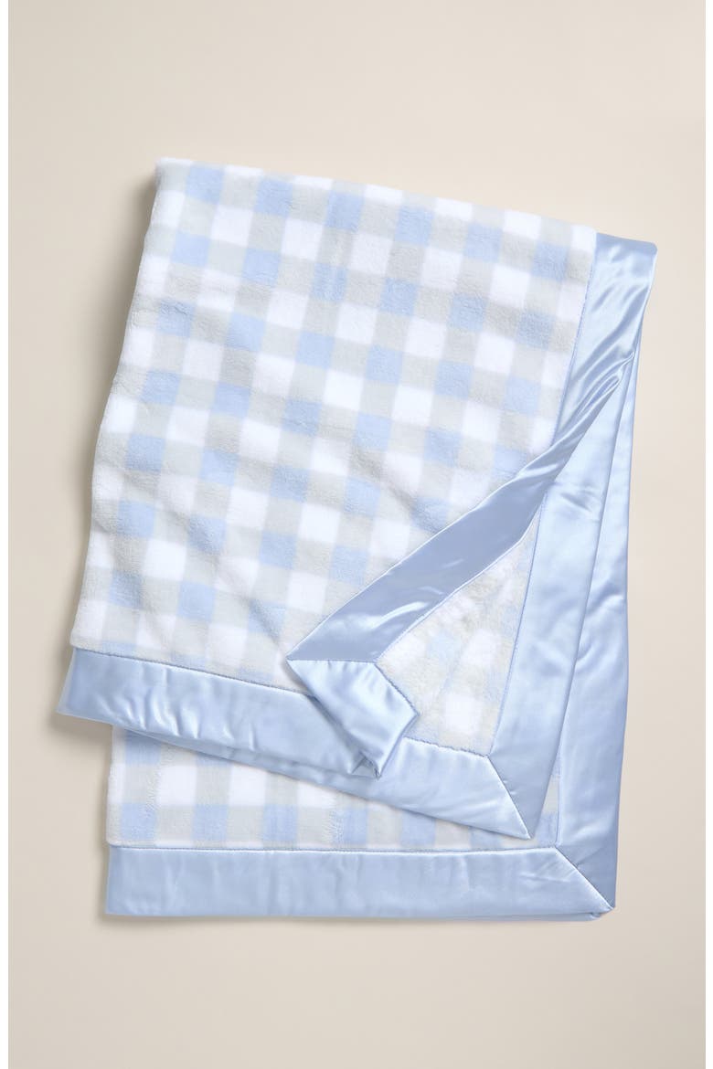 Baby Print Plush Blanket, Main, color, BLUE FEATHER GINGHAM