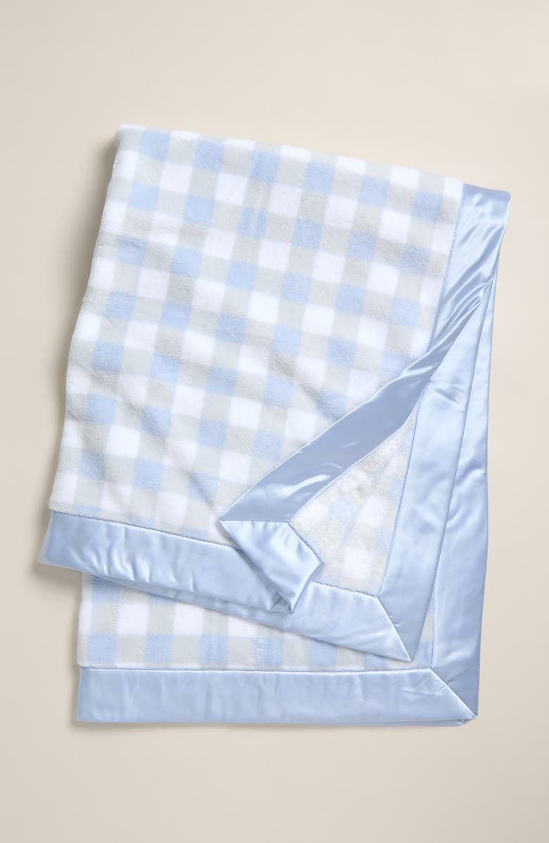 Nordstrom Baby Print Plush Blanket, Main, color, Blue Feather Gingham