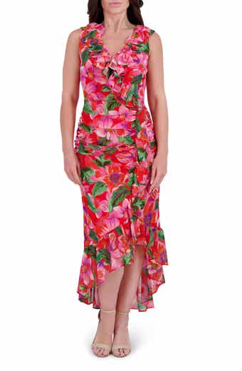 Kensie Print Ruffle High-Low Maxi Dress