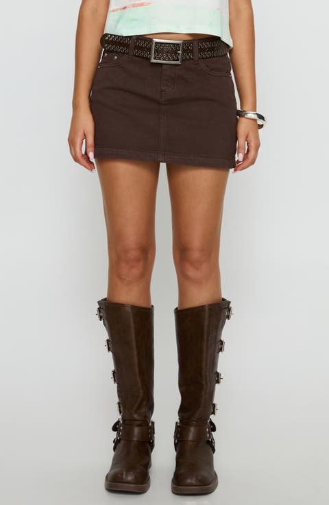 Nickei Mid Rise Denim Miniskirt (Chocolate)