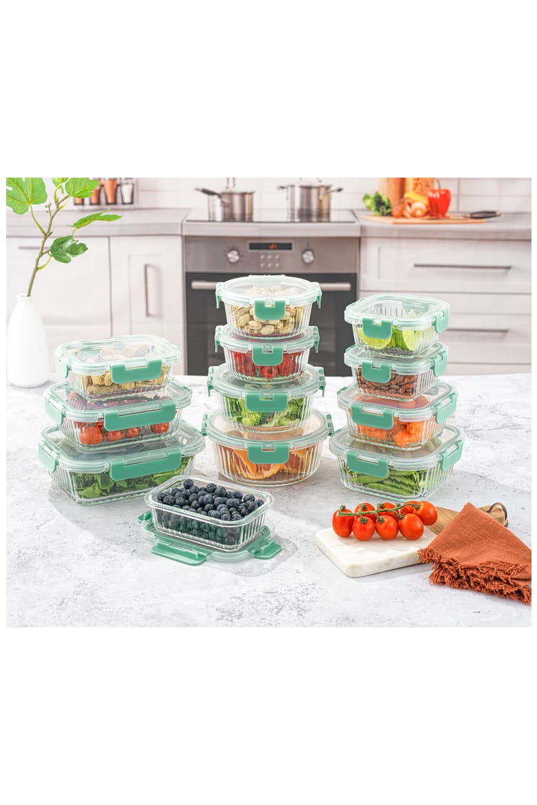 24-Piece Glass Food Storage Containers with Airtight Lids, Alternate, color, GREEN