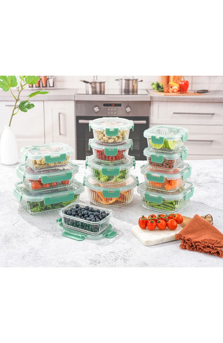JoyJolt 24-Piece Glass Food Storage Containers with Airtight Lids, Alternate, color, Green