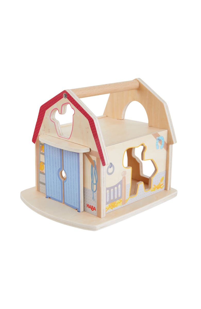 HABA Wooden Farmhouse Shape Sorter Toy with 6 Chunky Animal Blocks - Wooden Montessori Toys for 1+ Year Olds - Stacking Blocks for Toddlers 1-3, Alternate, color, Multi