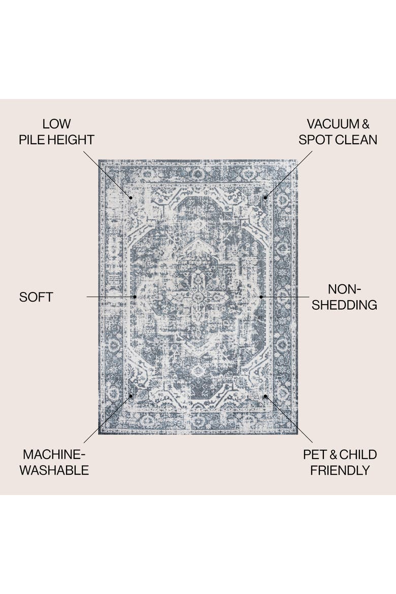 Keesha Bold Distressed Medallion Low-Pile Machine-Washable Area Rug, Alternate, color, Cream/Blue