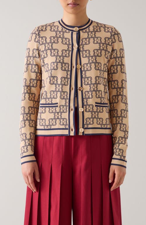 Lk Bennett Odette Logo Monogram Cardigan In Multi