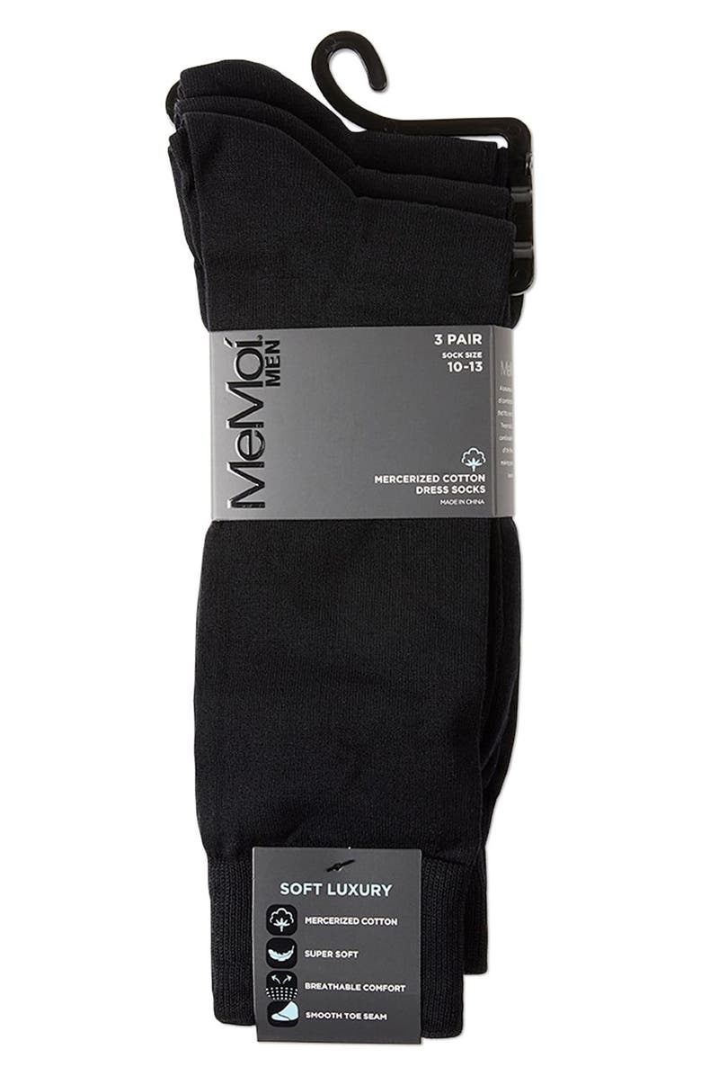 MeMoi 3-Pack Flat Knit Dress Socks, Alternate, color, Black