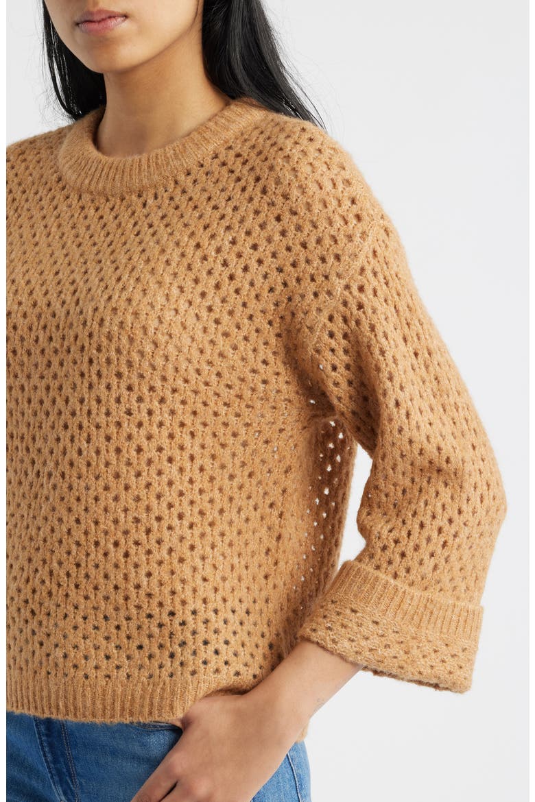 Open Stitch Cuffed Sweater, Alternate, color, BISCOTTI