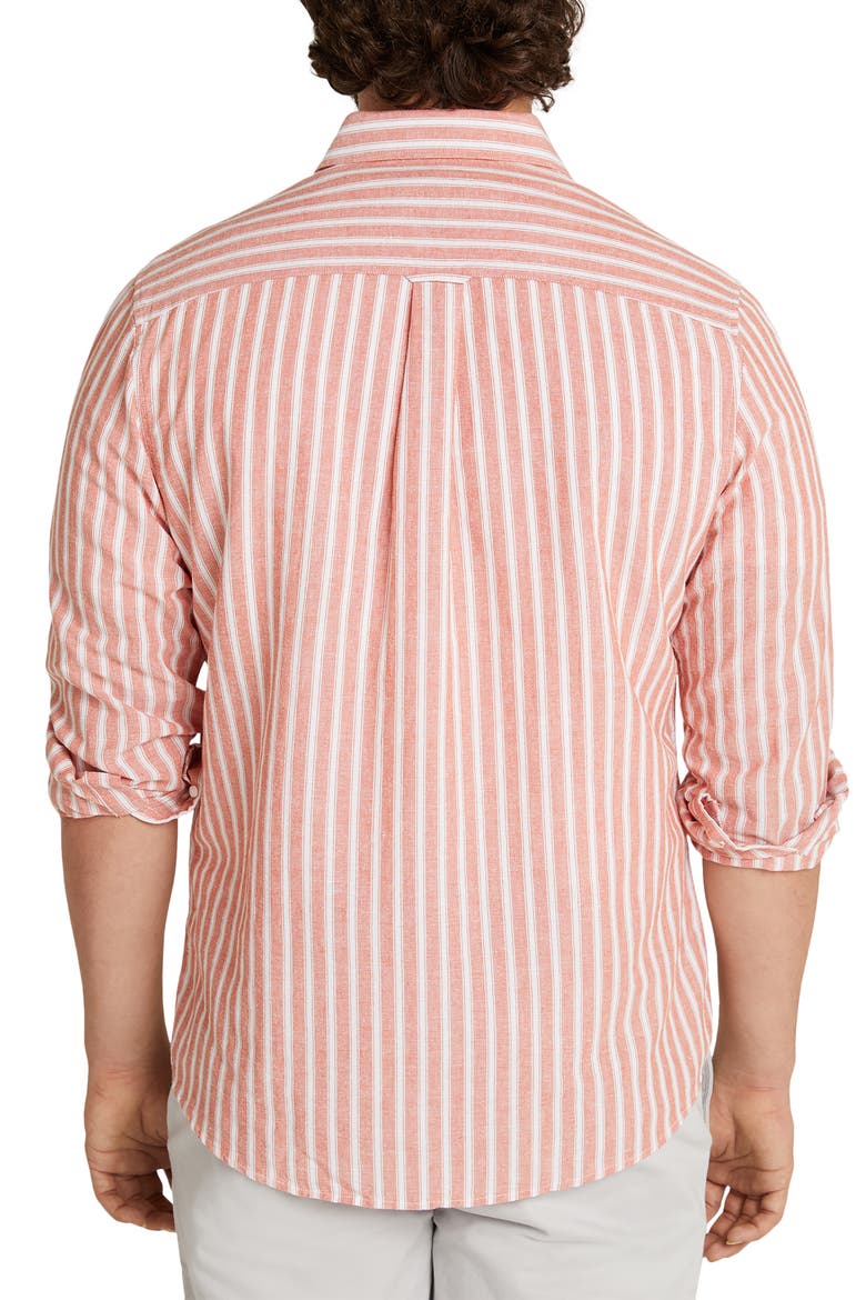 Dane Stripe Linen Blend Button-Up Shirt, Alternate, color, TERRACOTTA