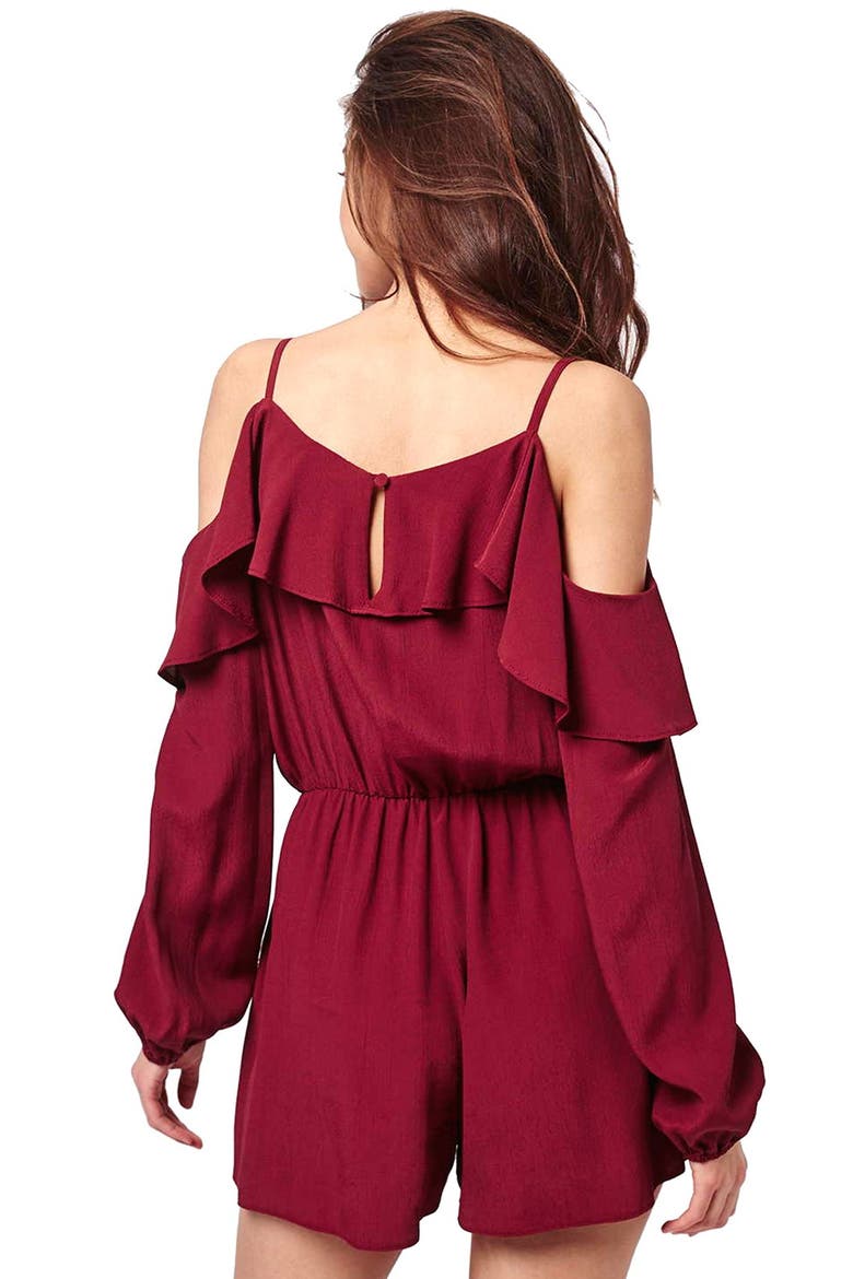 Ruffled Cold Shoulder Romper, Alternate, color, RED