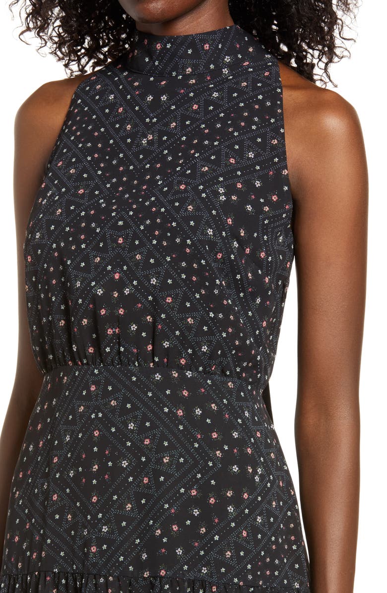 Sam Edelman Astro Floral High Neck Chiffon Midi Dress, Alternate, color, Black Multi