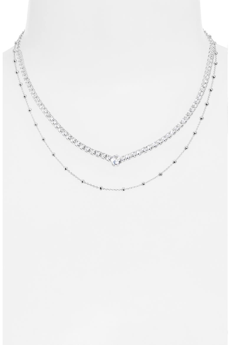 Double Layer Ball Necklace, Alternate, color, CLEAR- SILVER