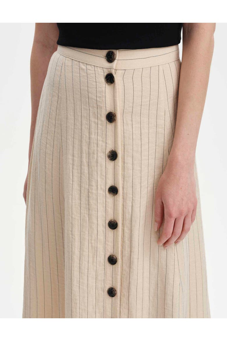 Frances Stripe Button Through Midi Skirt, Alternate, color, Beige Stripe