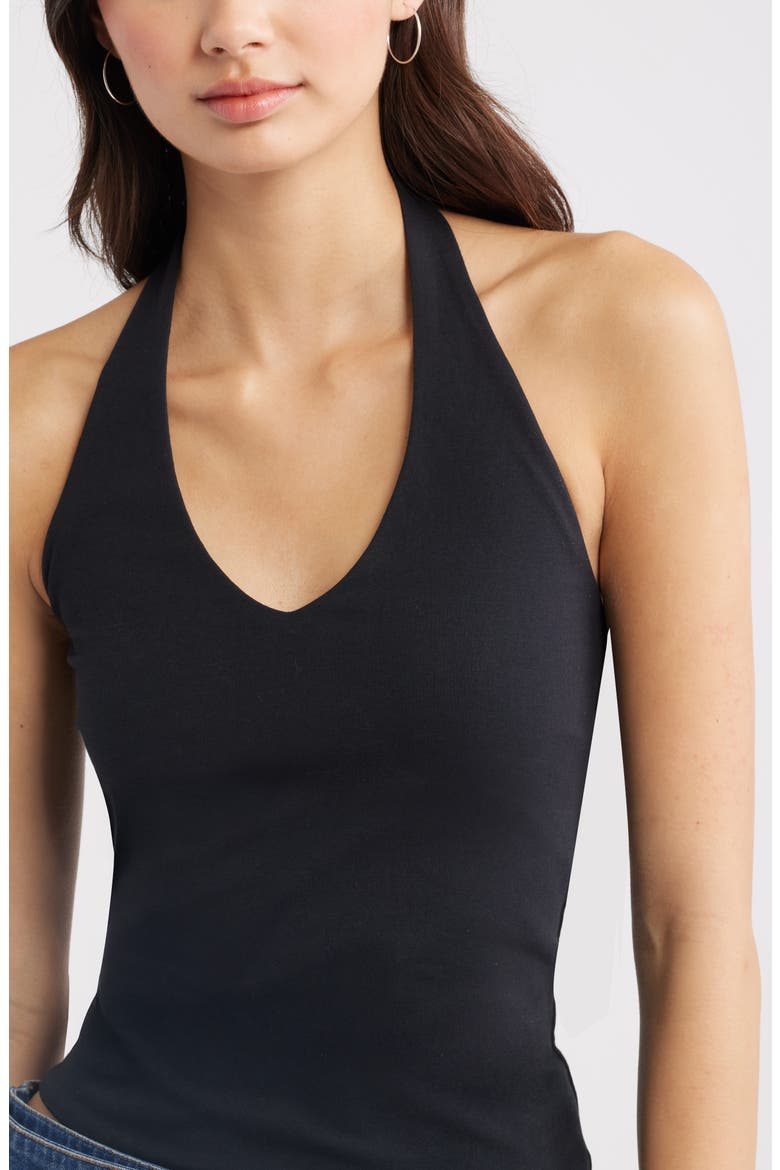 Stretch Cotton Halter Top, Alternate, color, BLACK