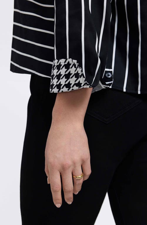 Foxcroft Marina Stripe Cotton Button-up Shirt In Black