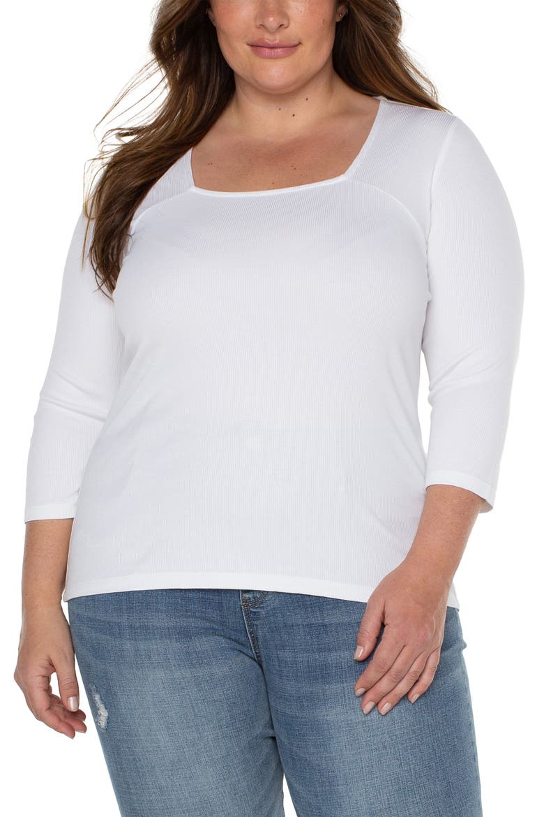 Rib Square Neck Three-Quarter Sleeve Top, Main, color, CREAM