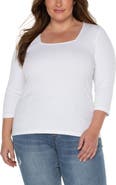 Liverpool Los Angeles Rib Square Neck Three-Quarter Sleeve Top