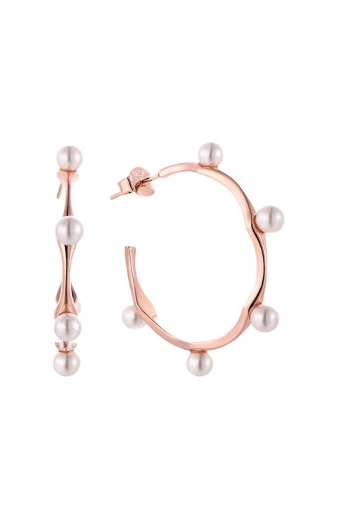 Waterproof Pearl Beads Round Half Hoop Earring