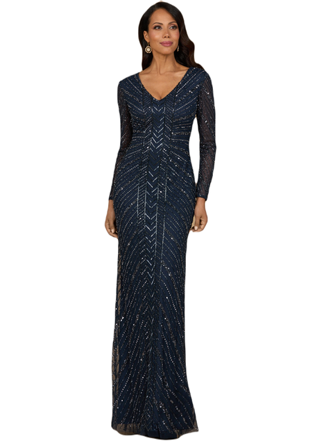 Long Sleeve Beaded Gown