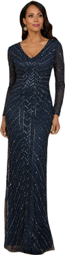 LARA New York Long Sleeve Beaded Gown