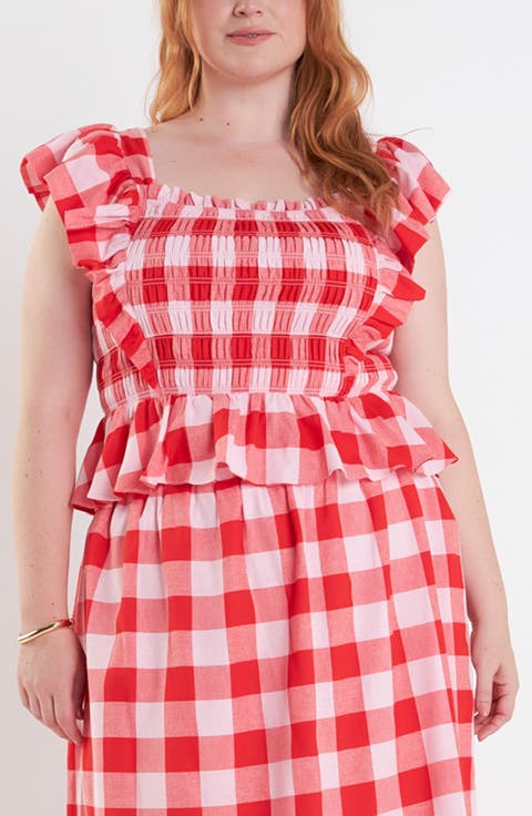 Gingham Smocked Ruffle Crop Top