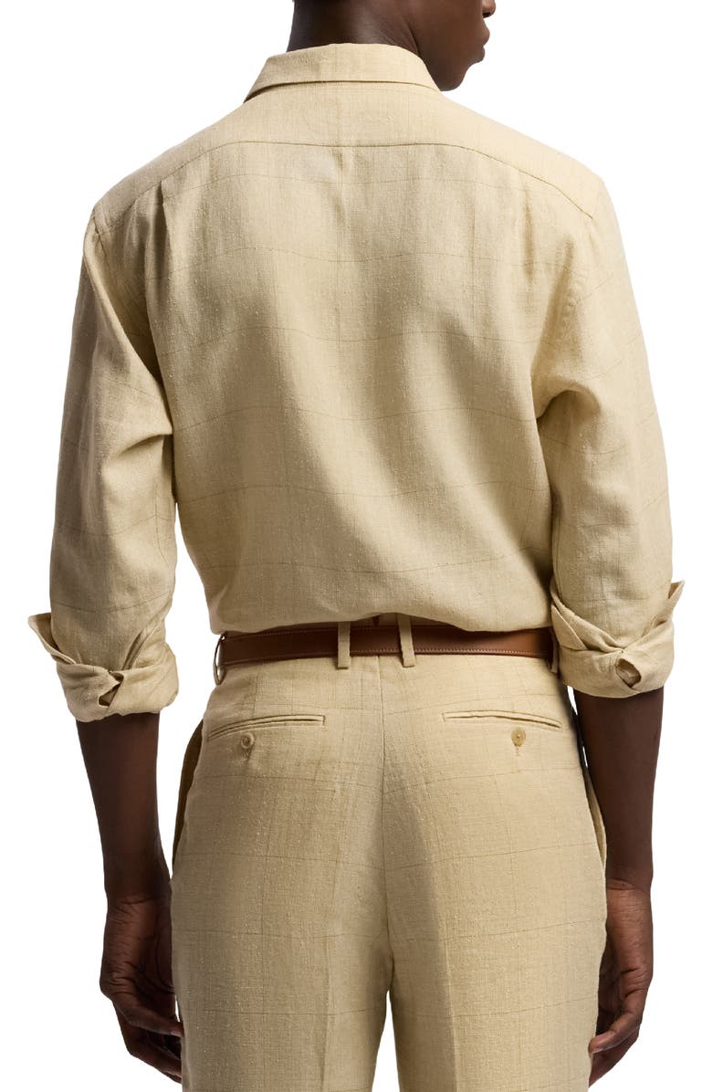Ralph Lauren Purple Label Windowpane Plaid Linen & Silk Blend Button-Up Shirt, Alternate, color, Classic Tan