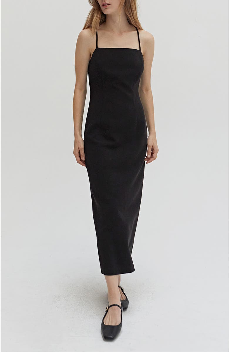 CRESCENT Crisscross Back Midi Dress, Main, color, Black