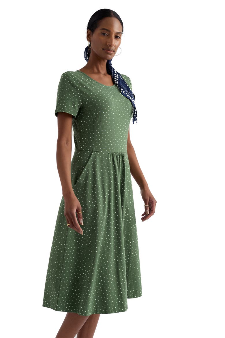 April Short Sleeve Fit & Flare Dress, Alternate, color, LITTLE SPONGE SPOT DRIED BASIL