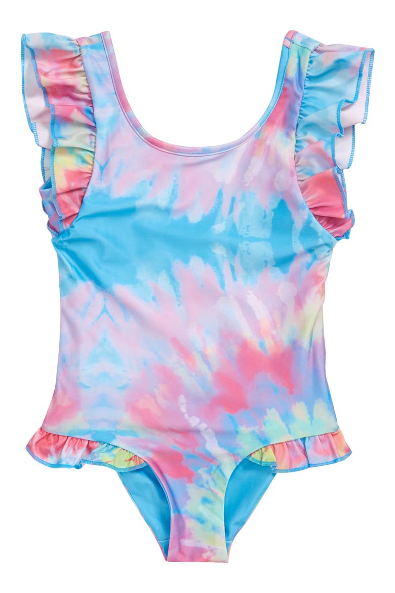 Kids' Ruffles Tie-Dye One-Piece Swimsuit, Main, color, MULTI