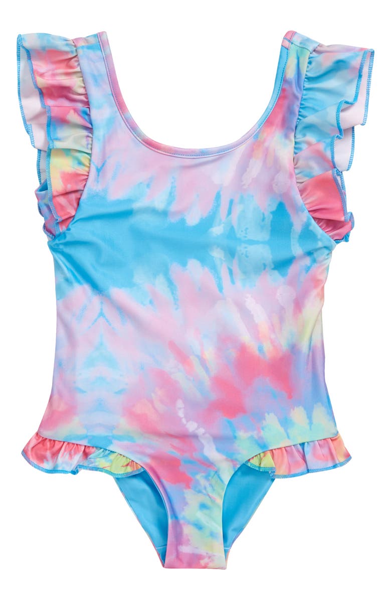 Boardies Kids' Ruffles Tie-Dye One-Piece Swimsuit, Main, color, Multi