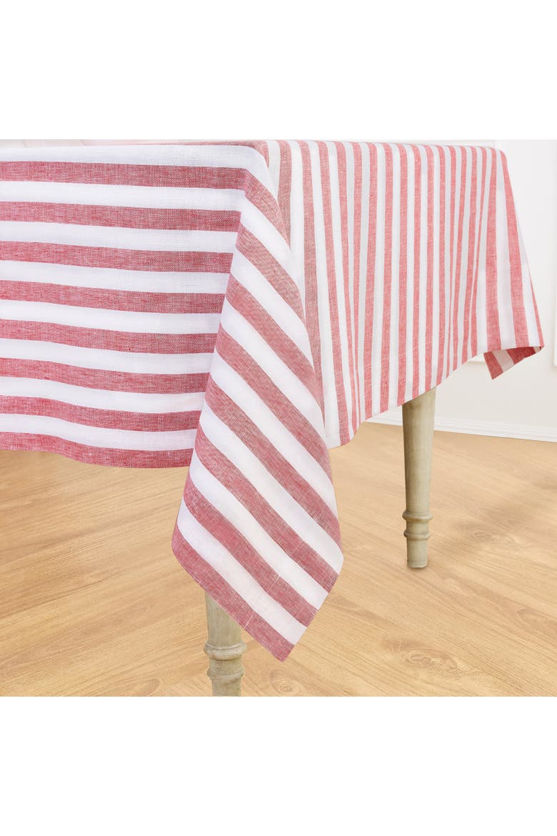 Linen Tablecloth - Sorrento Stripe, Alternate, color, Red and White