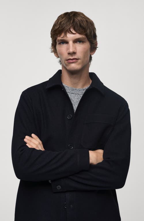 Mango Regular Fit Fleece Overshirt In Dark Navy