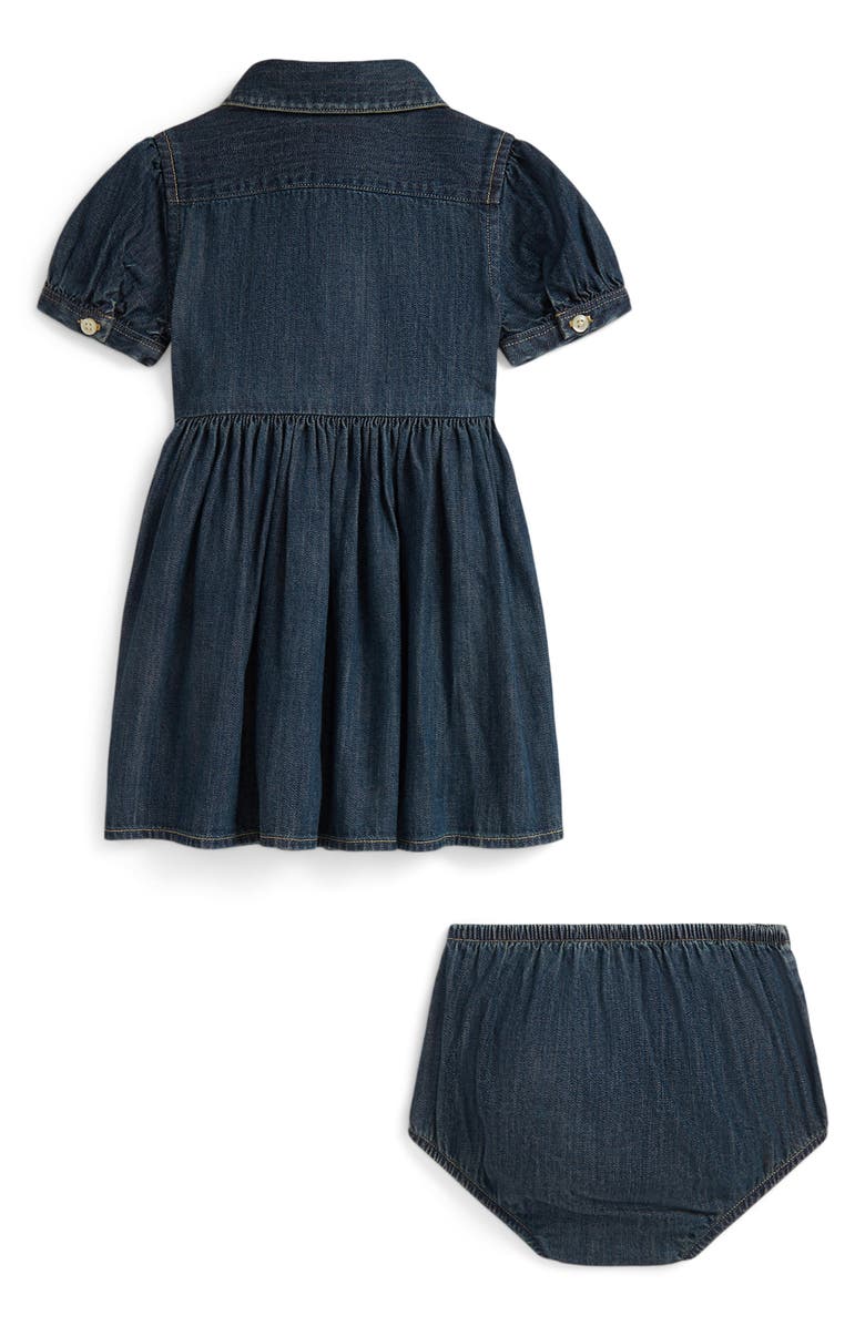Ralph Lauren Puff Sleeve Cotton Denim Button-Up Shirtdress with Bloomers, Alternate, color, Blaine Wash