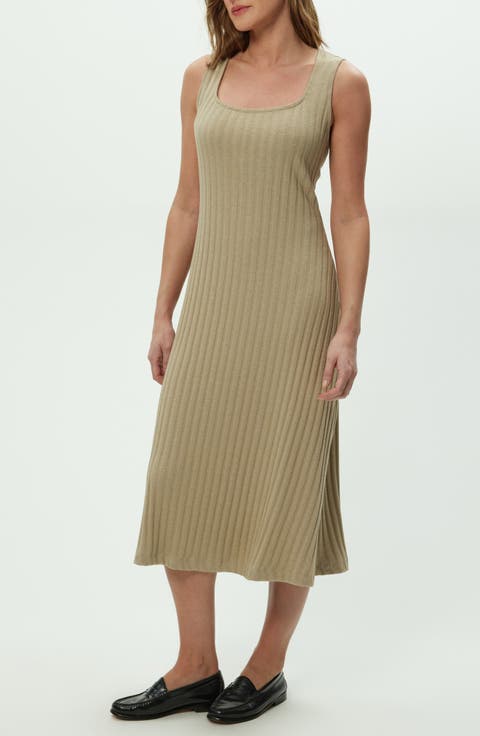 Sofia Wide Rib Sleeveless Cotton Blend Knit Midi Dress