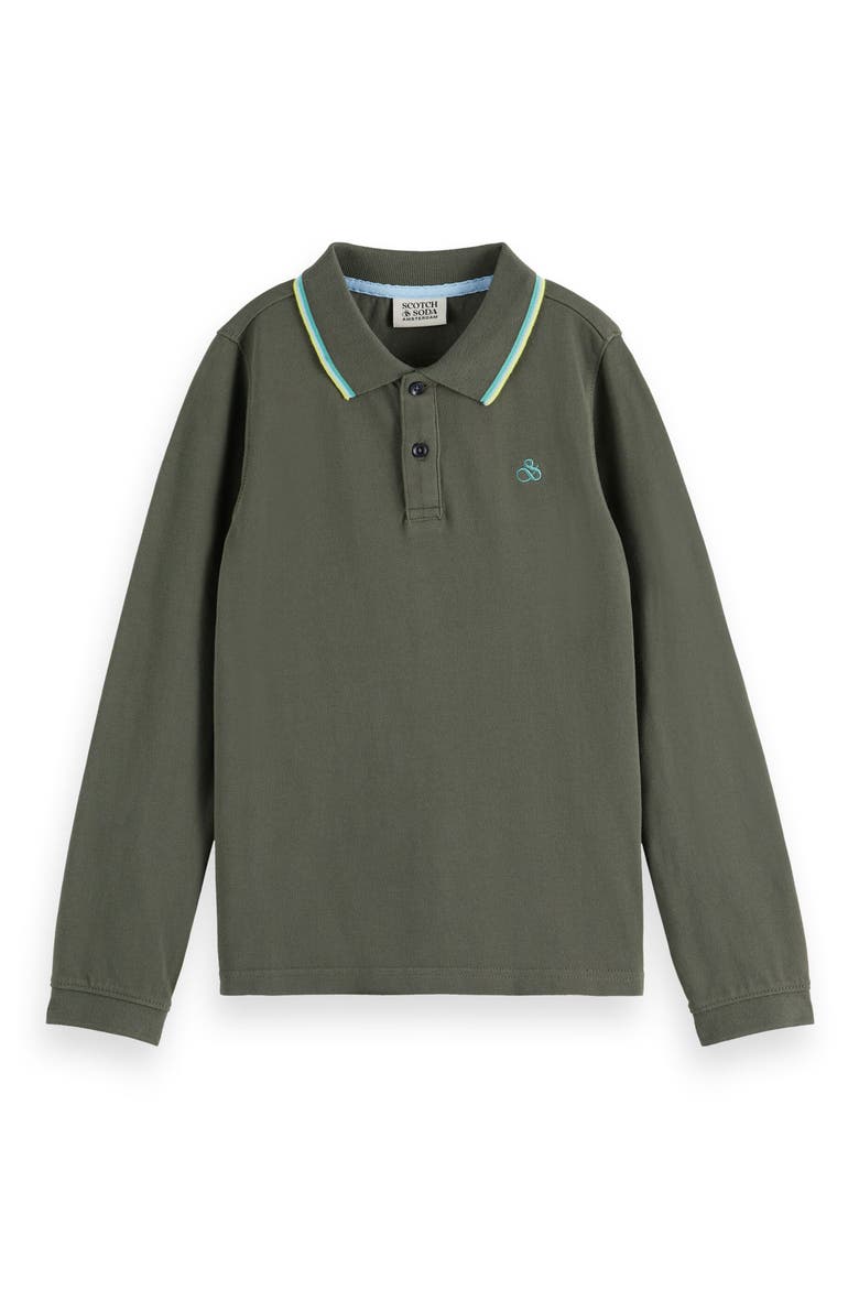 Kids' Long Sleeve Cotton Piqué Polo, Main, color, THYME