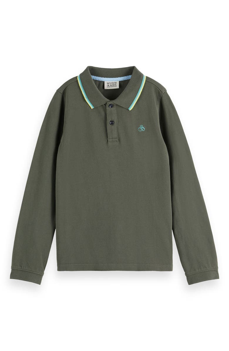 Scotch & Soda Kids' Long Sleeve Cotton Piqué Polo, Main, color, Thyme