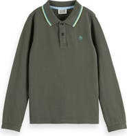 Scotch & Soda Kids' Long Sleeve Cotton Piqué Polo
