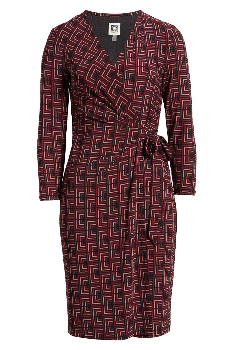Geo Print Long Sleeve Wrap Dress, Alternate, color, ANNE BLACK/ CHIANTI MULTI