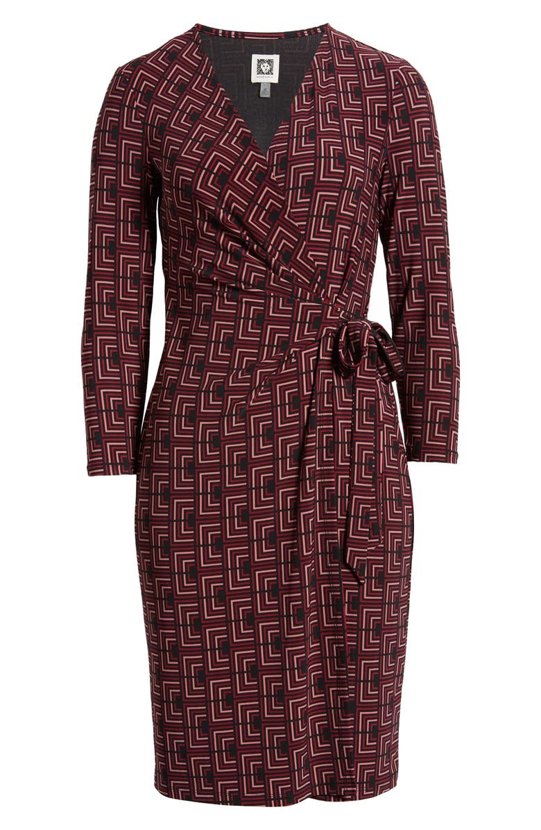 Anne Klein Geo Print Long Sleeve Wrap Dress, Alternate, color,