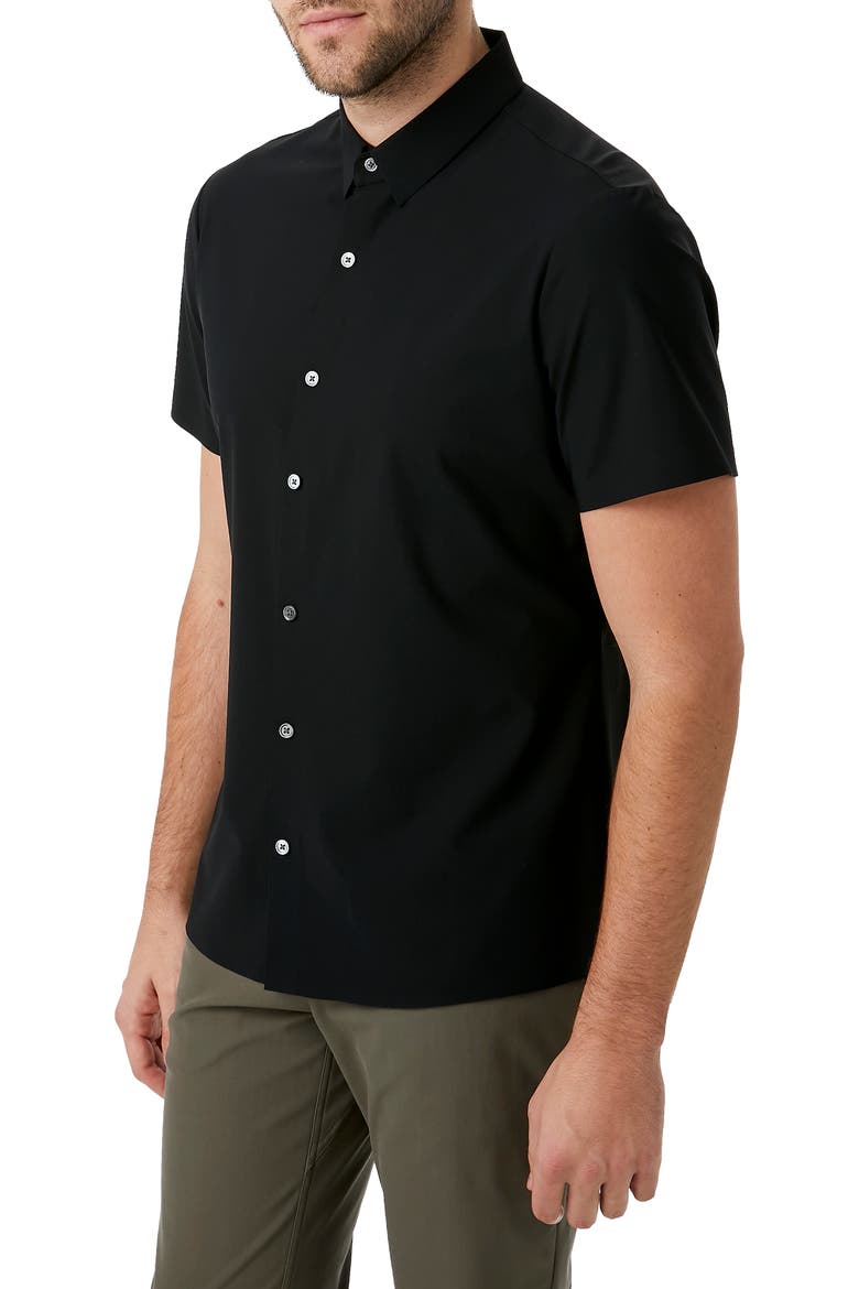 American Me Slim Fit Short Sleeve Button-Up Performance Shirt, Alternate, color, BLACK