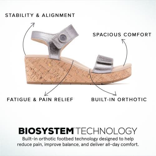 Abeo Riviera Womens Leather Cork Wedge Sandals In Pewter - Regular