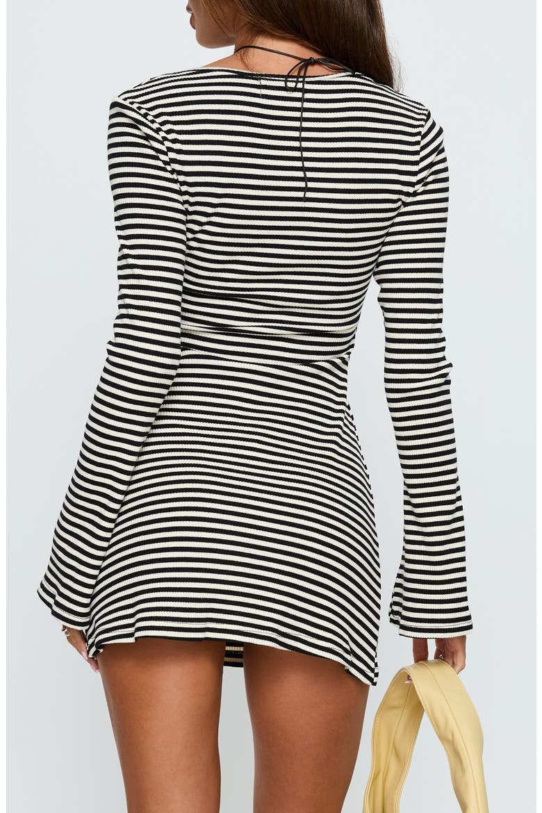 Lost Focus Stripe Cutout Long Sleeve Minidress, Alternate, color, BLACK STRIPE