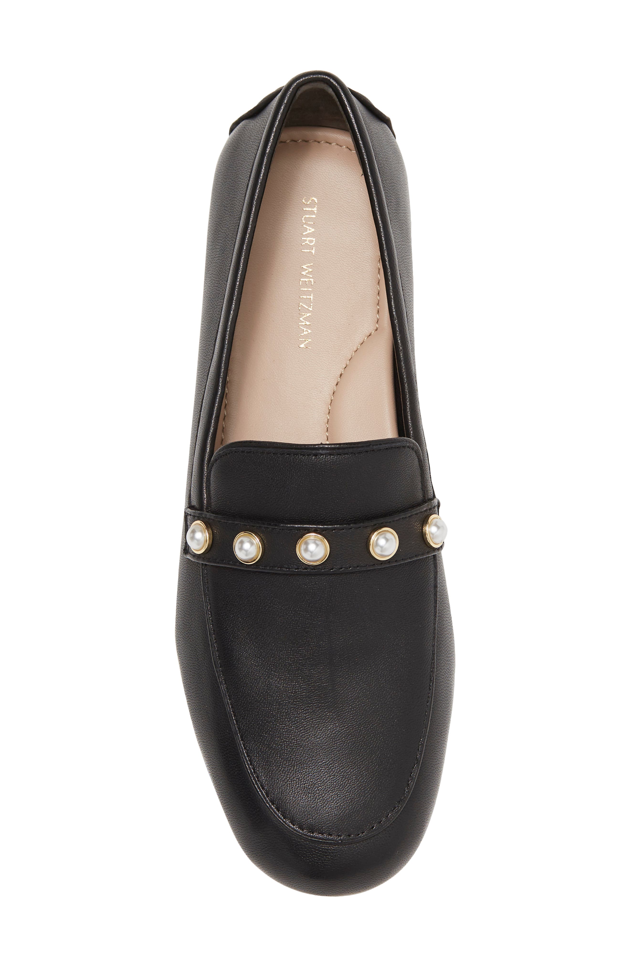 Stuart Weitzman Imitation Pearl Driving Loafer, Alternate, color, Black