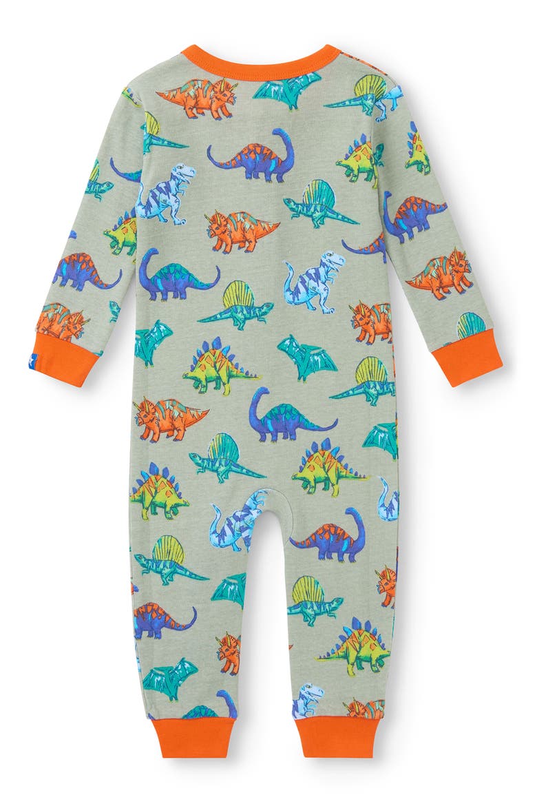 Dino Party Organic Cotton Zip Romper, Alternate, color, GREY