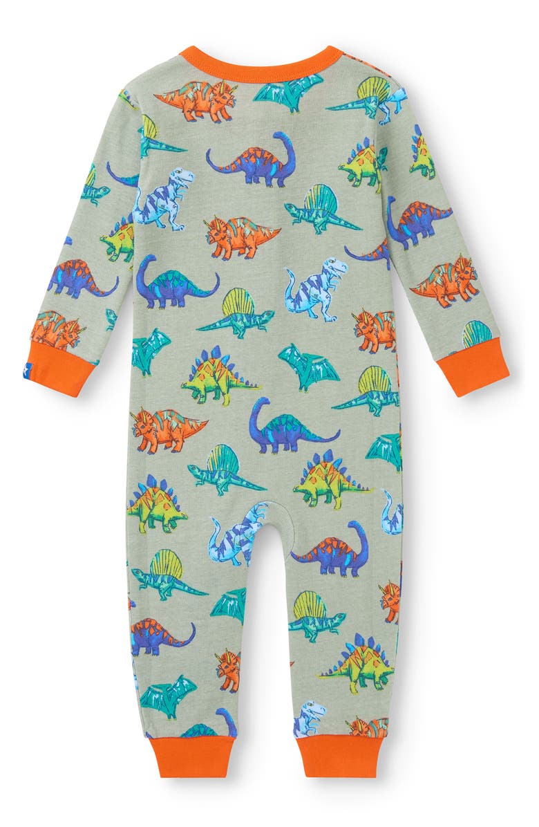 Hatley Dino Party Organic Cotton Zip Romper, Alternate, color, Grey