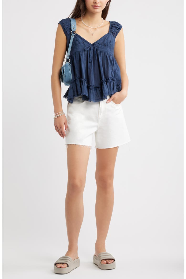 Cap Sleeve Cotton Babydoll Top, Alternate, color, NAVY INDIGO