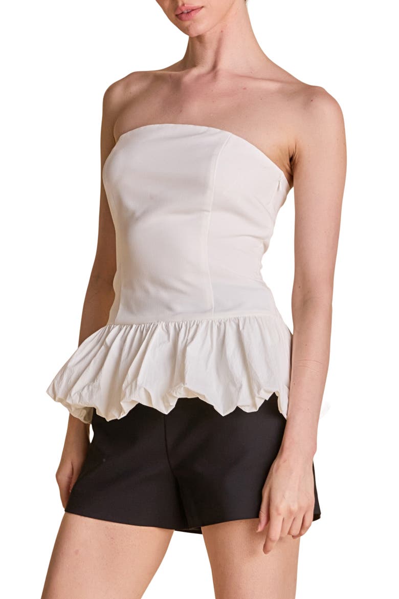 Strapless Bubble Hem Peplum Top, Alternate, color, IVORY