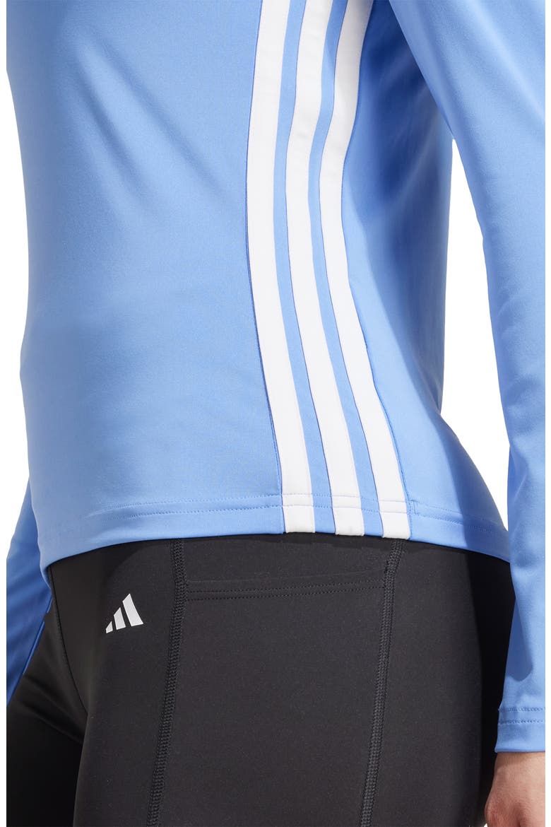 Essentials Long Sleeve 3-Stripes Workout Top, Alternate, color, BLUE FUSION/ WHITE
