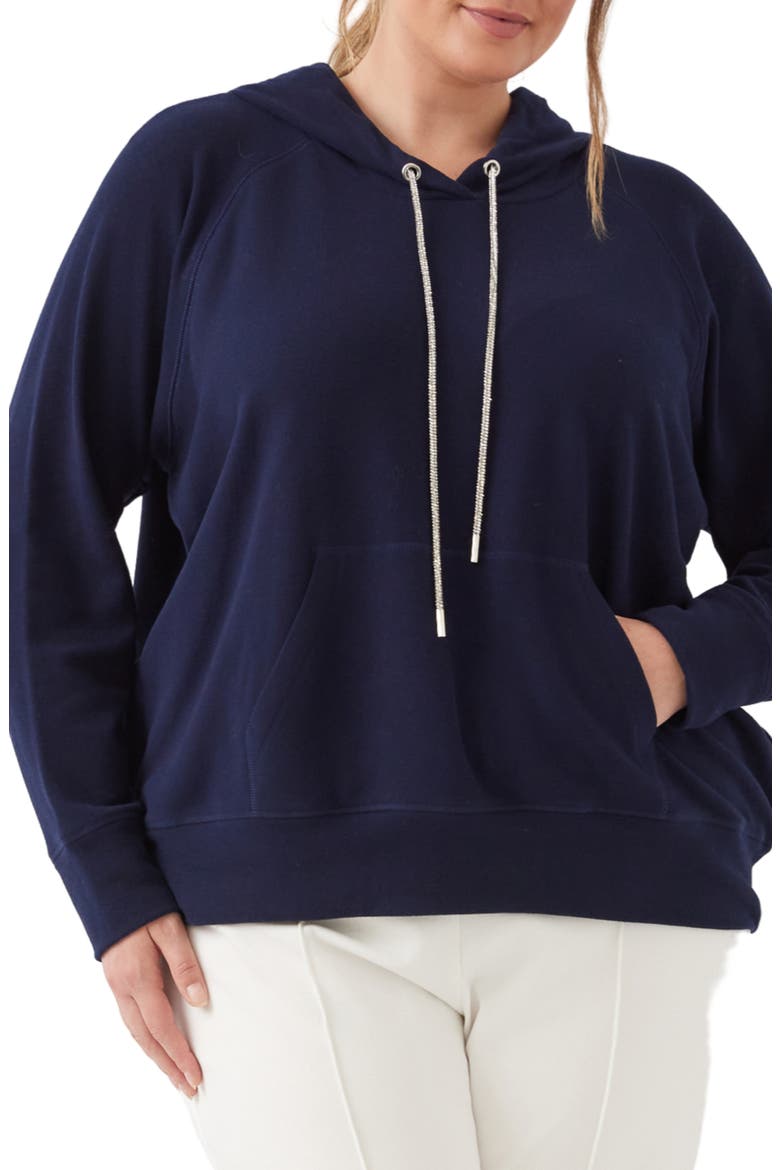Rhinestone Drawstring Hoodie, Main, color, NAVY