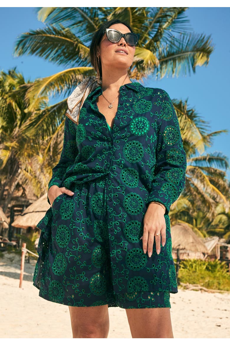 Eyelet Cover Up Shirt, Alternate, color, NAVY EMERALD ISLES